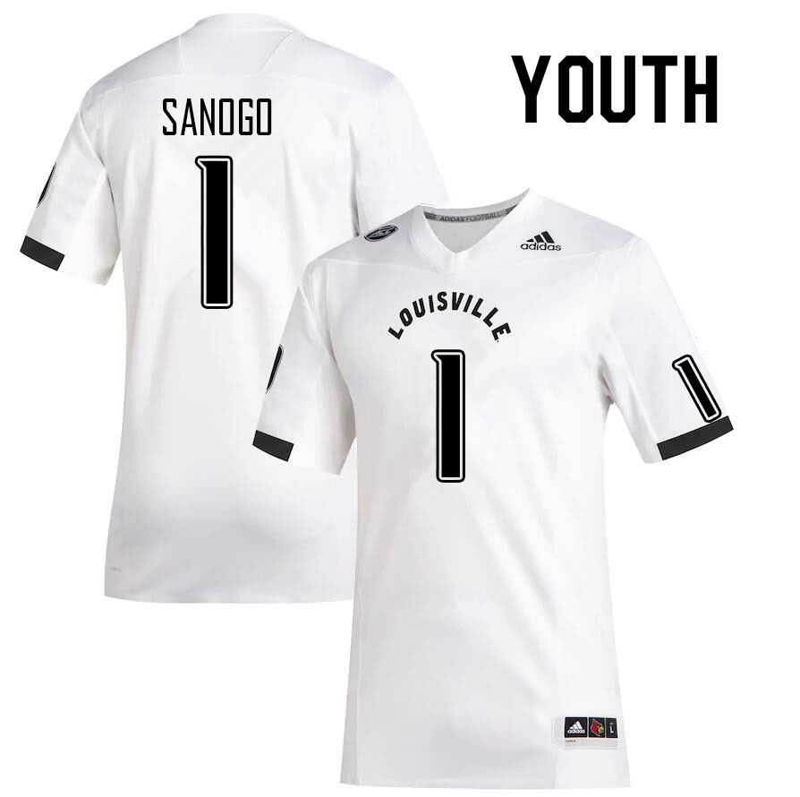 Youth #1 Momo Sanogo Louisville Cardinals College Football Jerseys Sale-White - Click Image to Close